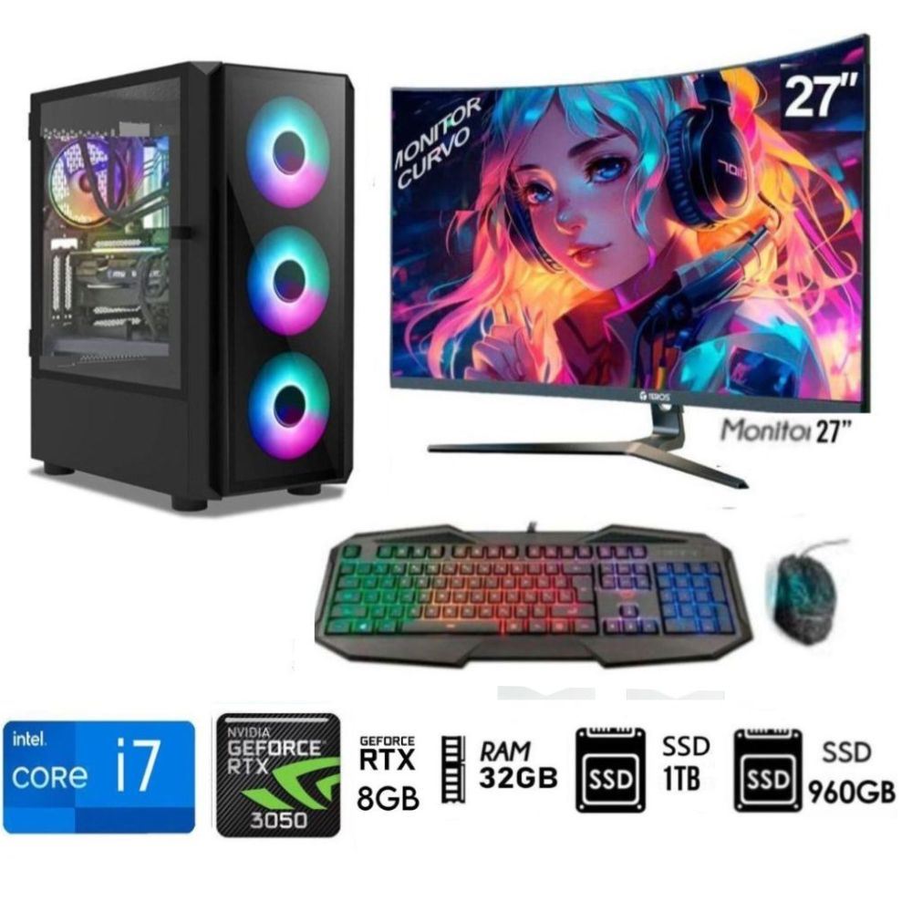 Computadora PC Gamer Core I7 Ram32GB, SSD M.2-1TB, SSD 960GB, Video RTX 3050 8GB
