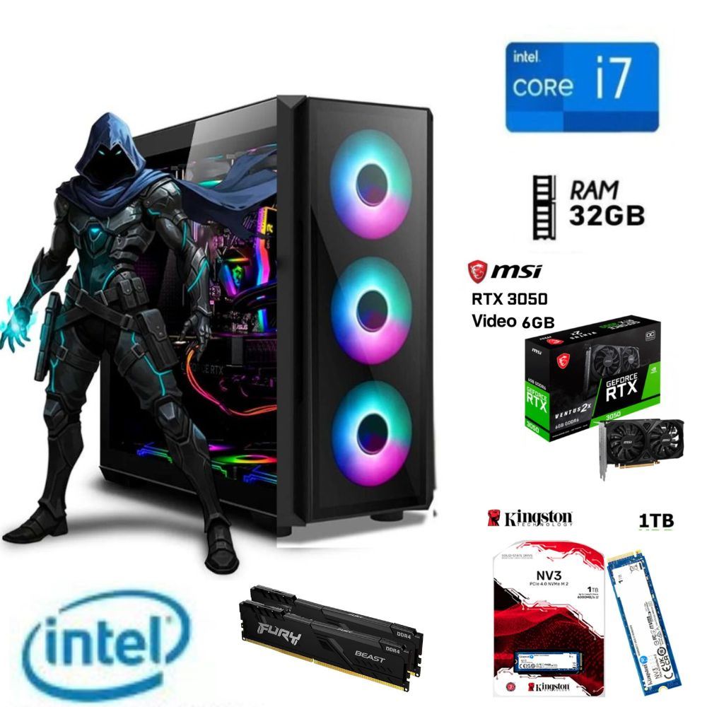 Computadora PC Gamer Core I7 Ram32GB, DISCO SSD M.2 1TB, Video RTX 3050 6GB
