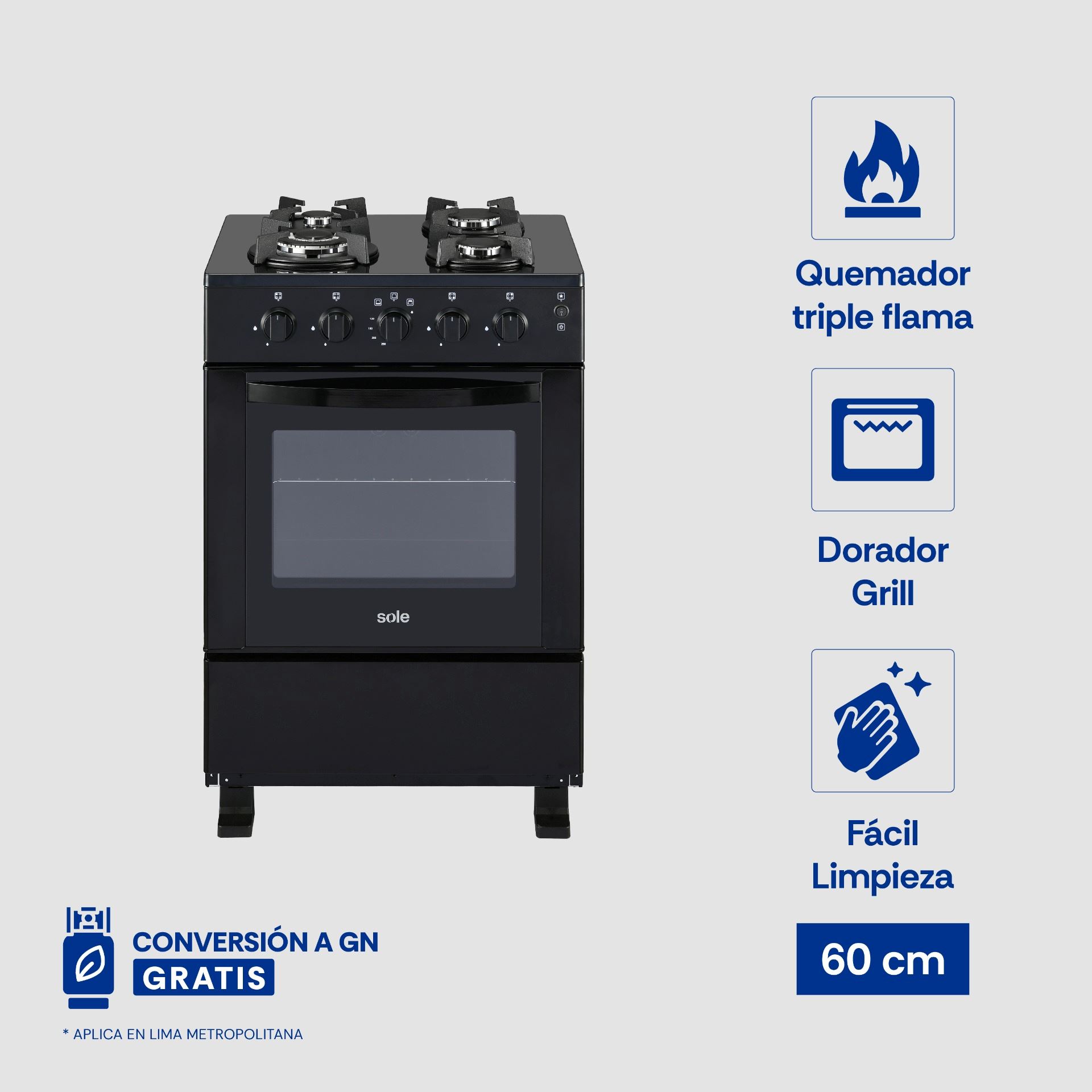 Cocina de Pie Sole Glissa GLP/GN 60 cm 4 Hornillas