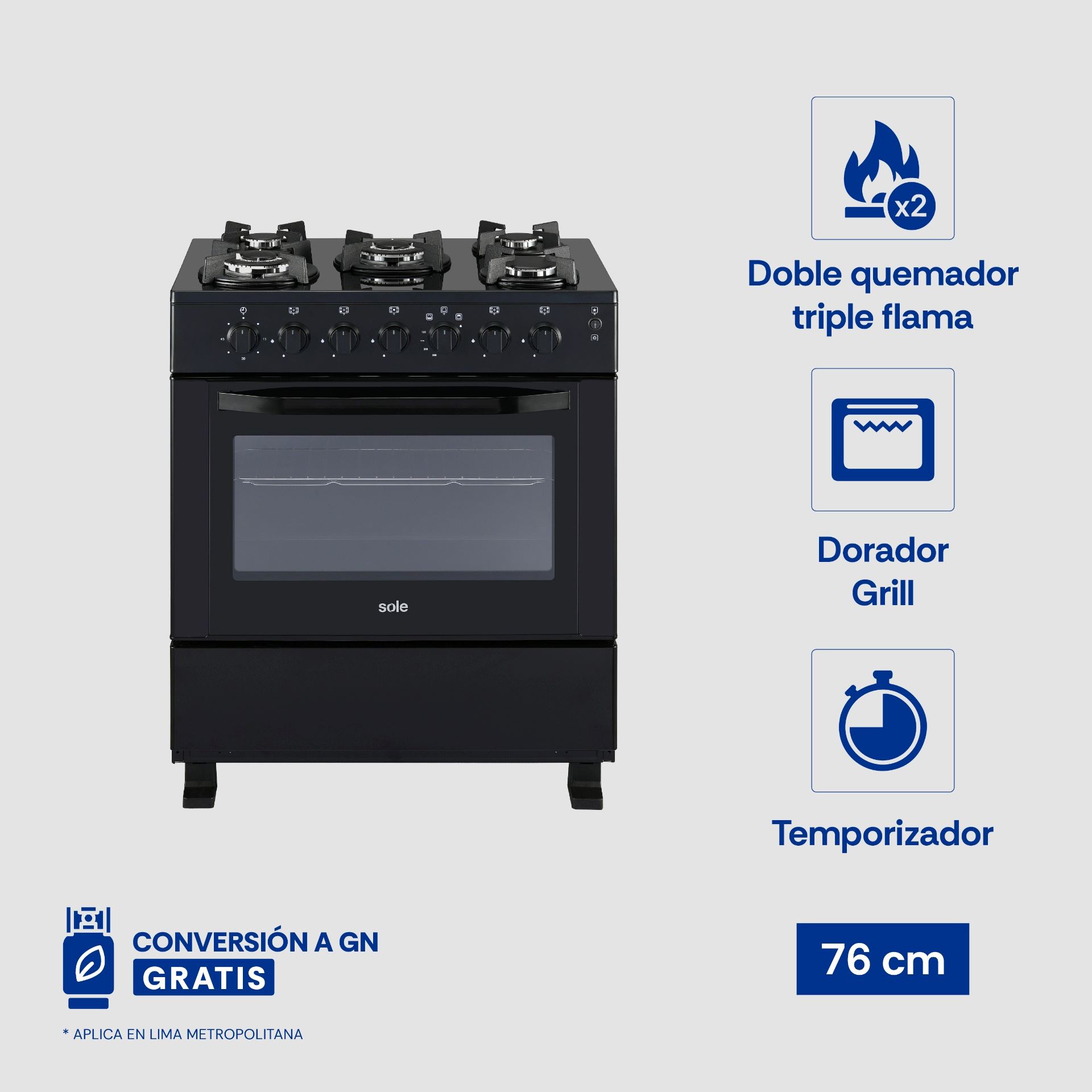 Cocina de Pie Sole Glissa GLP/GN 76 cm 4 Hornillas