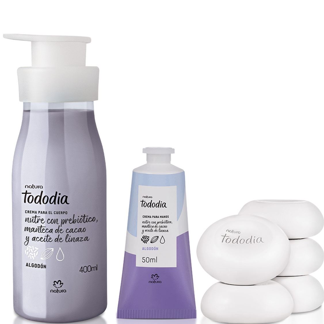 Crema hidratran corporal y jabon y crema de manos algodon Tododia Natura