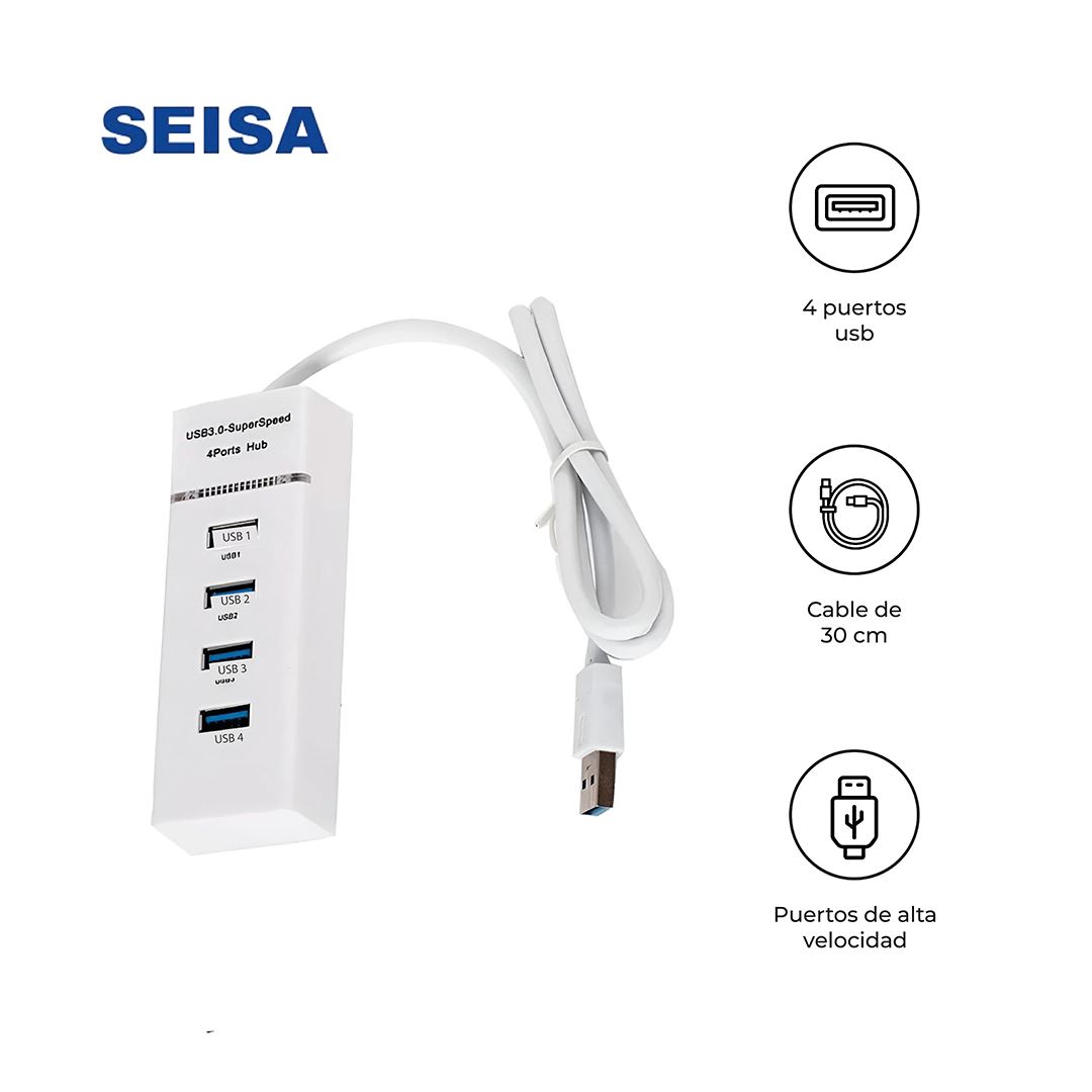 Hub 4 Puertos Usb 30 De Alta Velocidad 5 Gbps Cqt-043-Wh