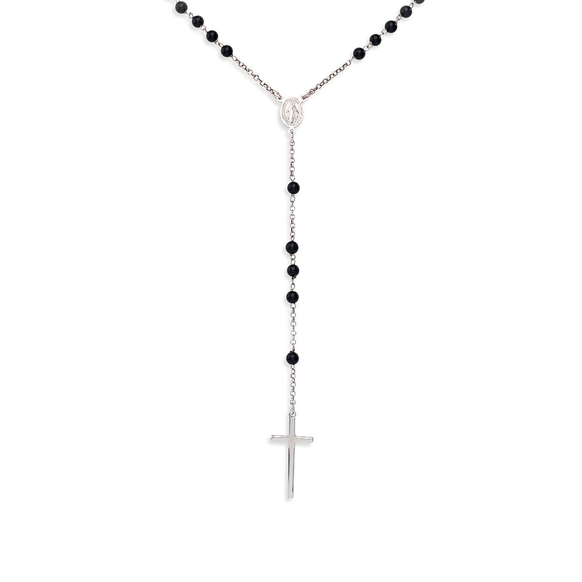 Rosario de Plata con Piedras Ónix AMEN – Diseño Italiano Elegante