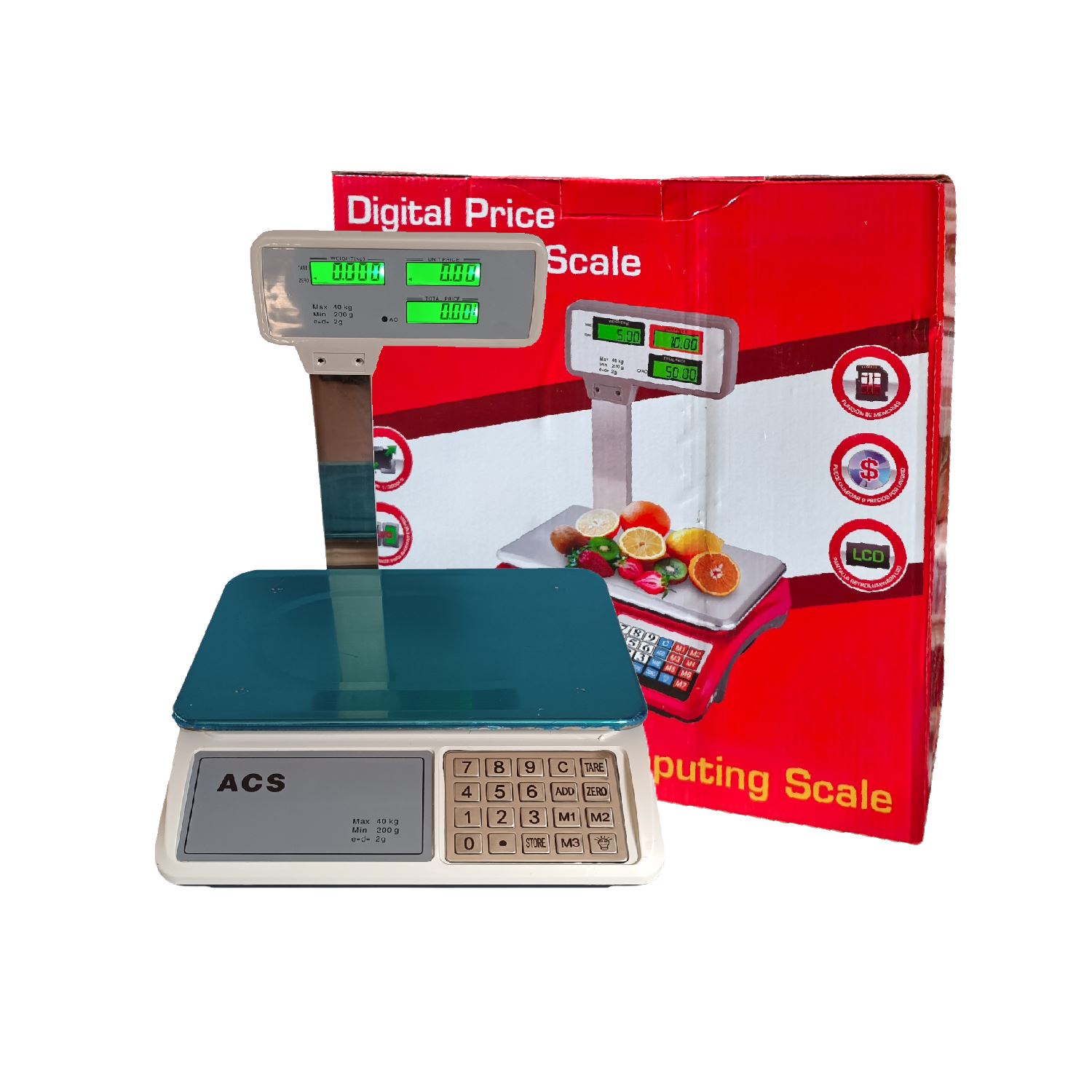 Balanza Digital Bodeguera 40 Kg con Torre Teclado de Acero