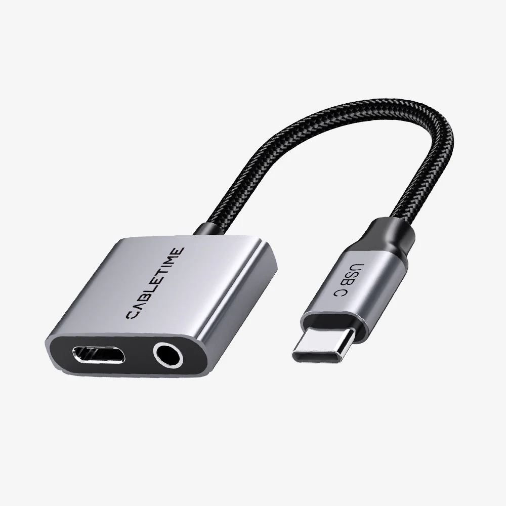 Cabletime Adaptador USB-C a Jack 3.5 mm con Carga PD 60W CPA1G - CT-CMAC-AG