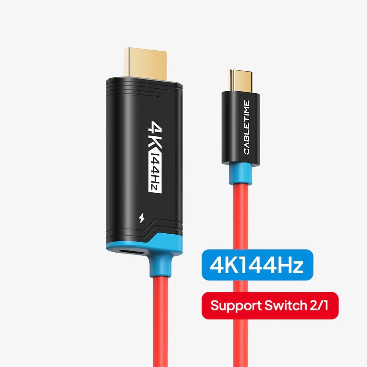 CABLETIME Cable USB-C a HDMI 4K 144Hz con Carga PD 100W 2 Metros – CC26L