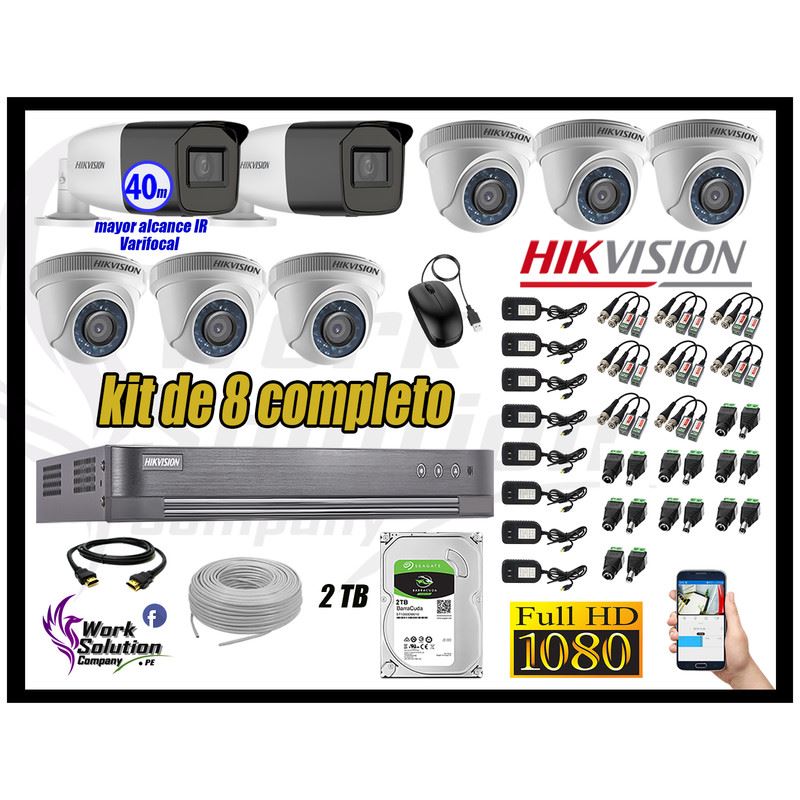 Kit de Vigilancia Hikvision 8 Camaras 1080P Disco 2TB