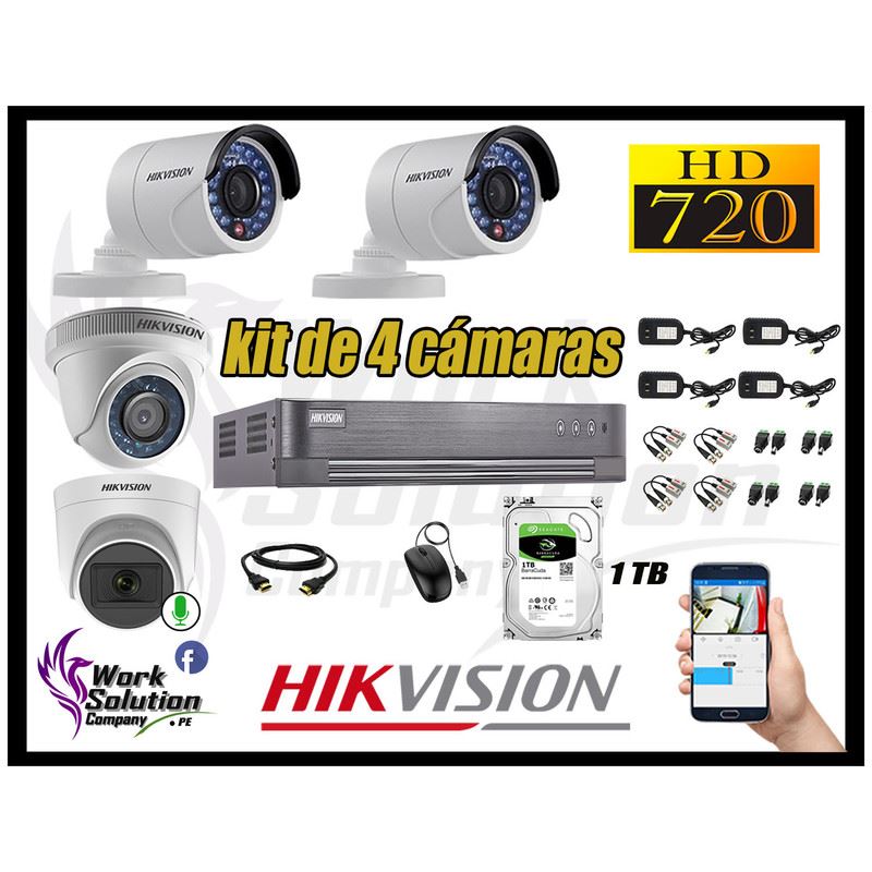 Kit 3 Cámaras de Vigilancia Hikvision Hd 720P 1Tb + Kit de