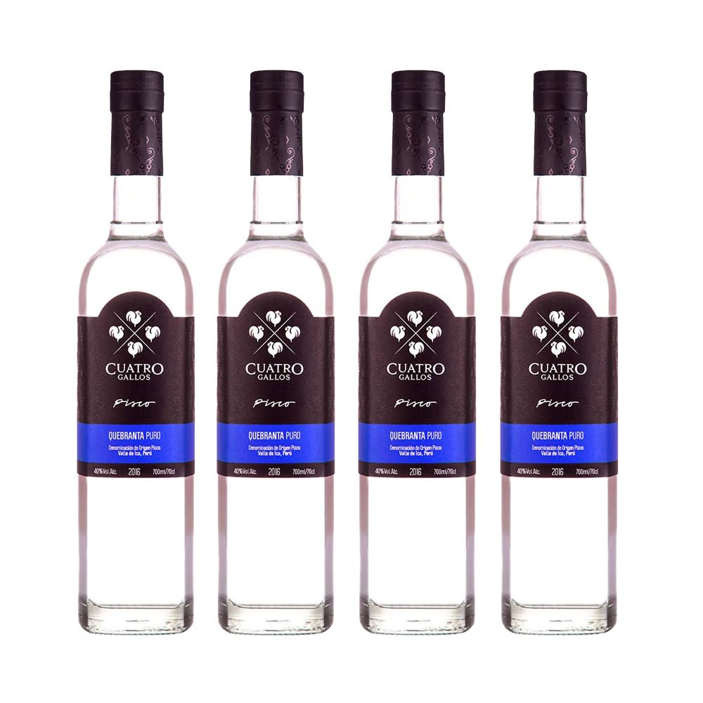 PISCO CUATRO Gallos Clasico Quebranta 700 ML X 4 Bot