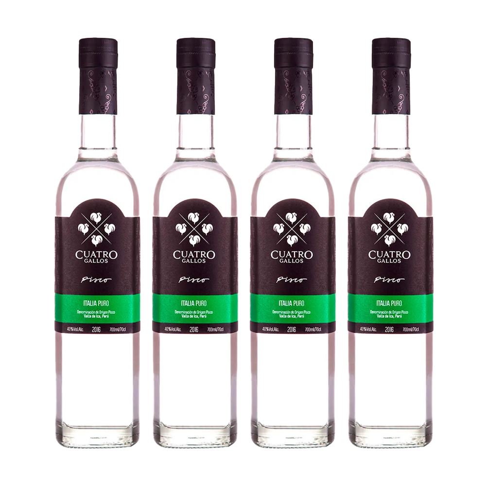 PISCO CUATRO Gallos Clasico Italia 700 ML X 4 Bot