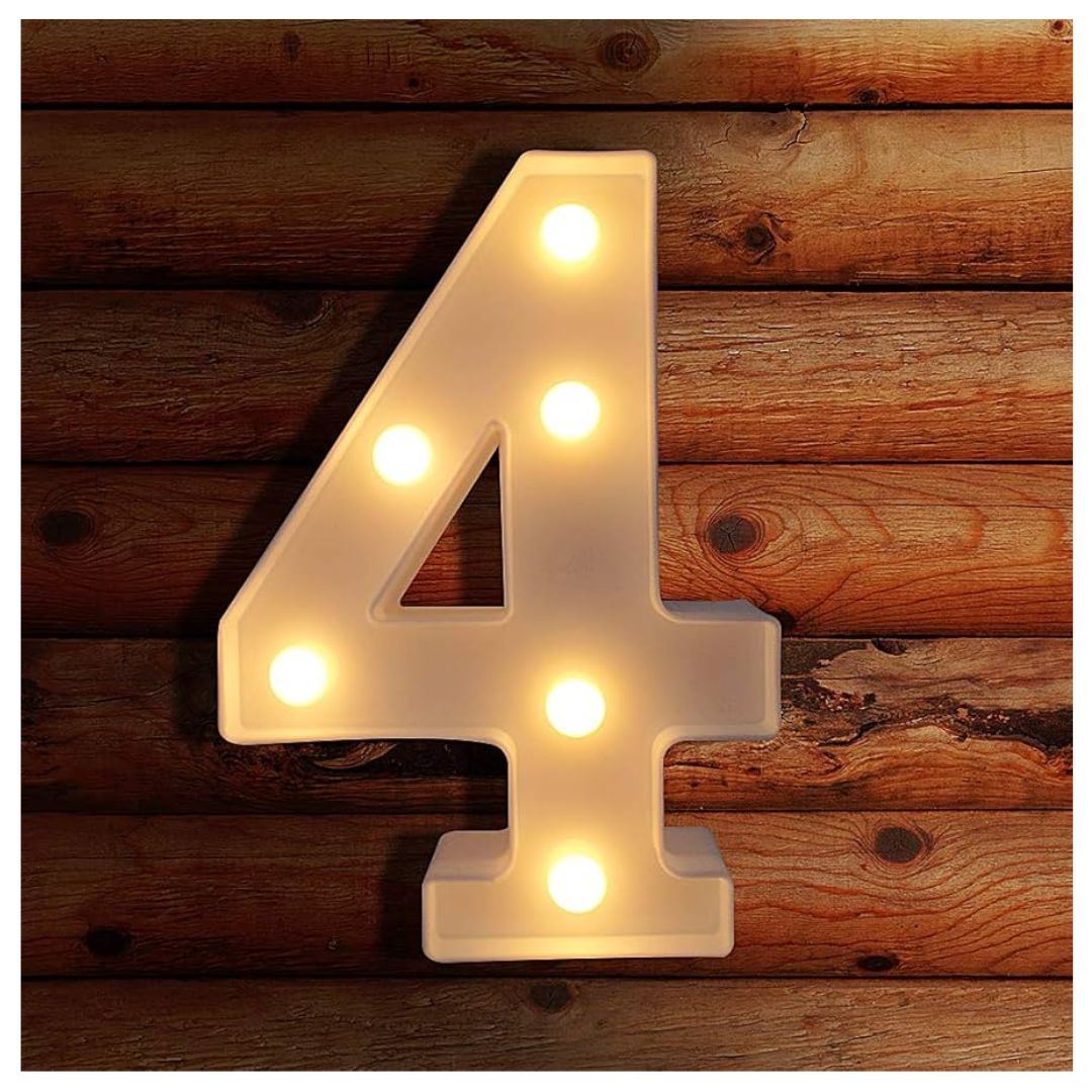 Números 4 Acrílico Blanco Con Luces Led A Pilas Cumpleaños