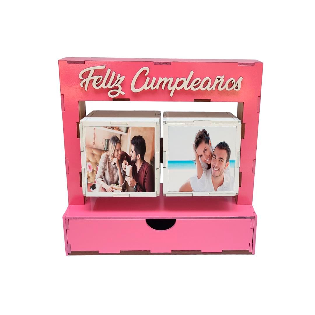 Cubo Doble Porta-Fotos con cajón - Rosado