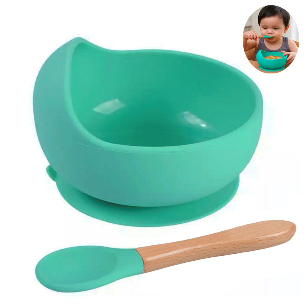 Cuenco de silicona Turquesa con cuchara para bebe