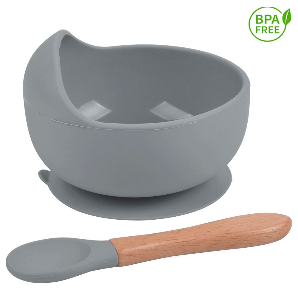 Cuenco de silicona Gris con cuchara para bebe