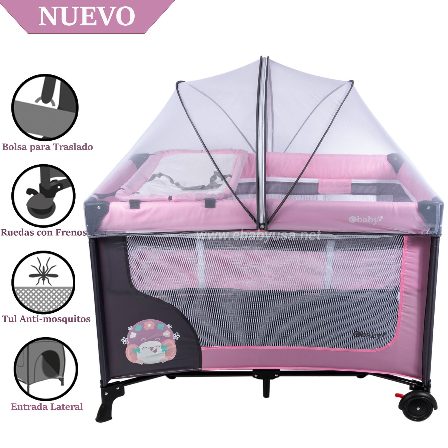 Cuna Corral Ebaby con Cambiador Happy Dream Celeste
