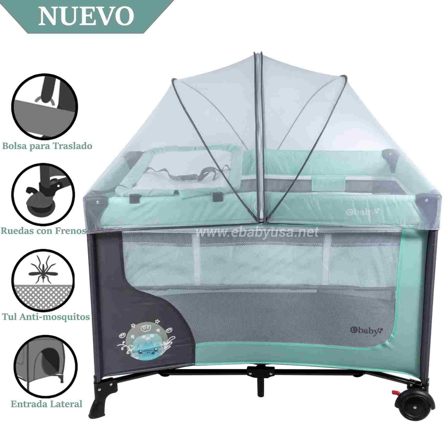 Cuna Corral Ebaby con Cambiador Happy Dream Celeste