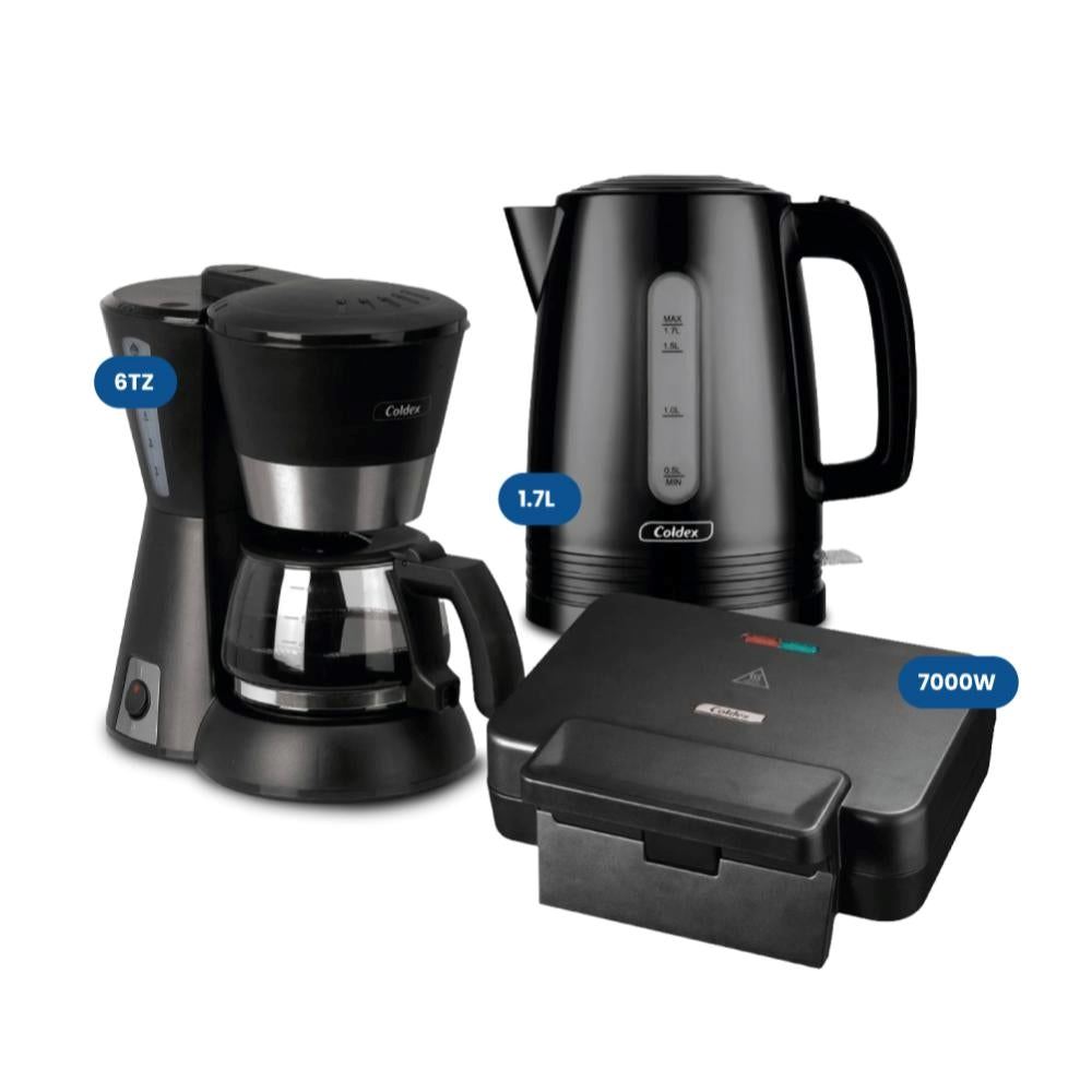 Combo Coldex: Sanguchera 2 Panes + Hervidor Eléctrico 1.7LT + Cafetera 6 Tazas