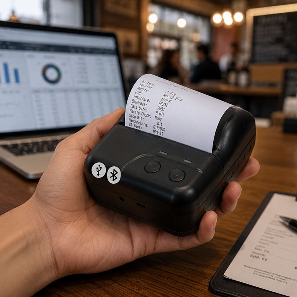 Impresora portátil térmica batería ticket 80mm USB Bluetooth + 1 rollo 80mm CX80B con puerto Rj11