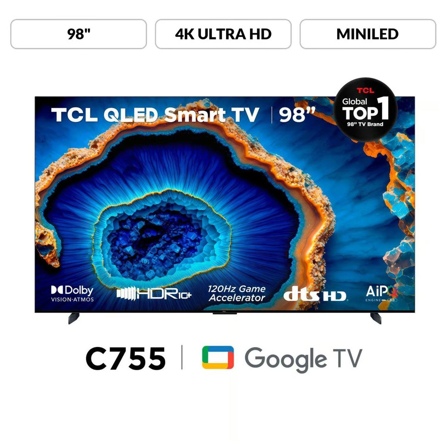 TELEVISOR TCL 98" 98C755 QLED MINI LED ULTRA HD 4K GOOGLE TV
