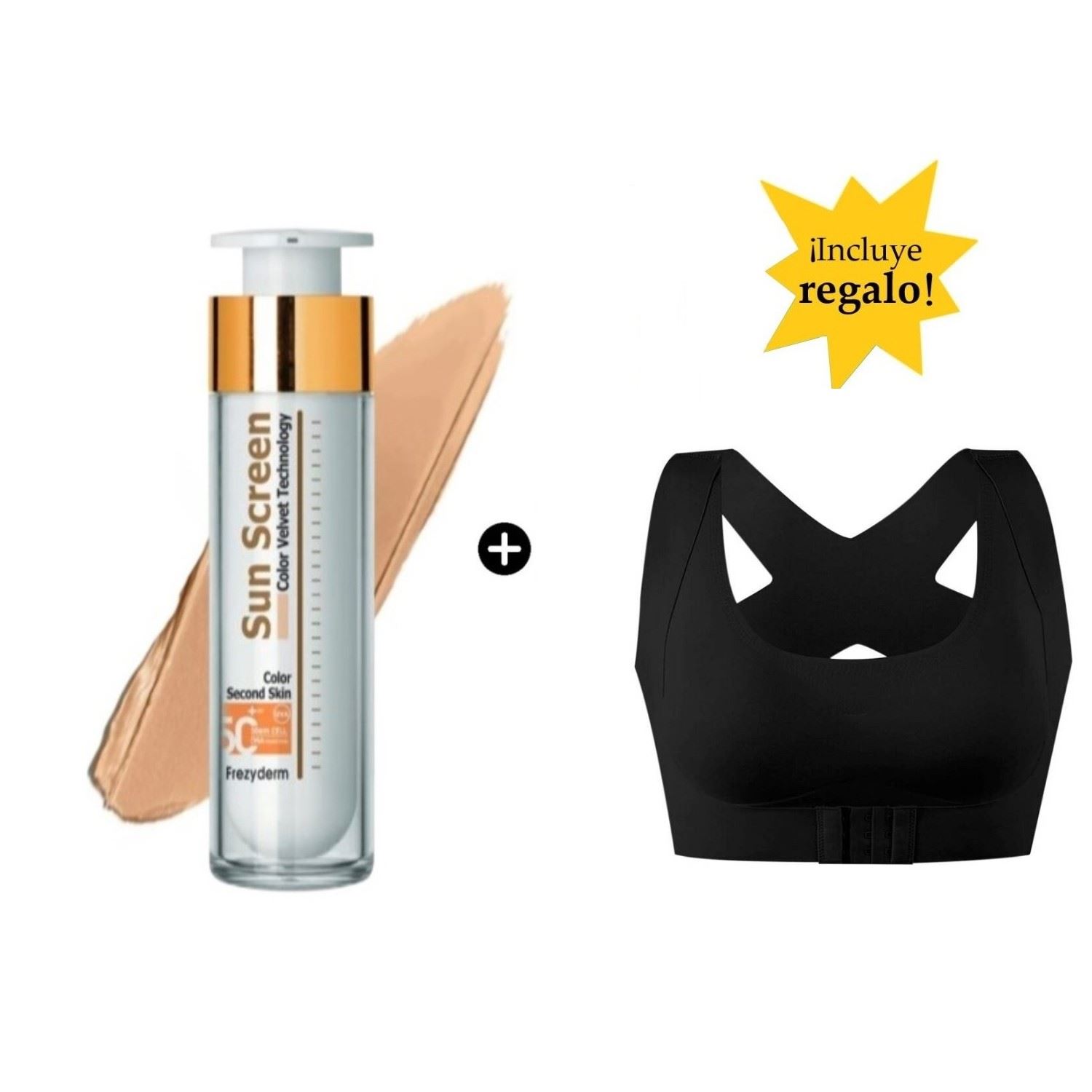 Frezyderm Velvet Sunscreen Color Face 50Ml + Brasier Deportivo Push Up Negro SM
