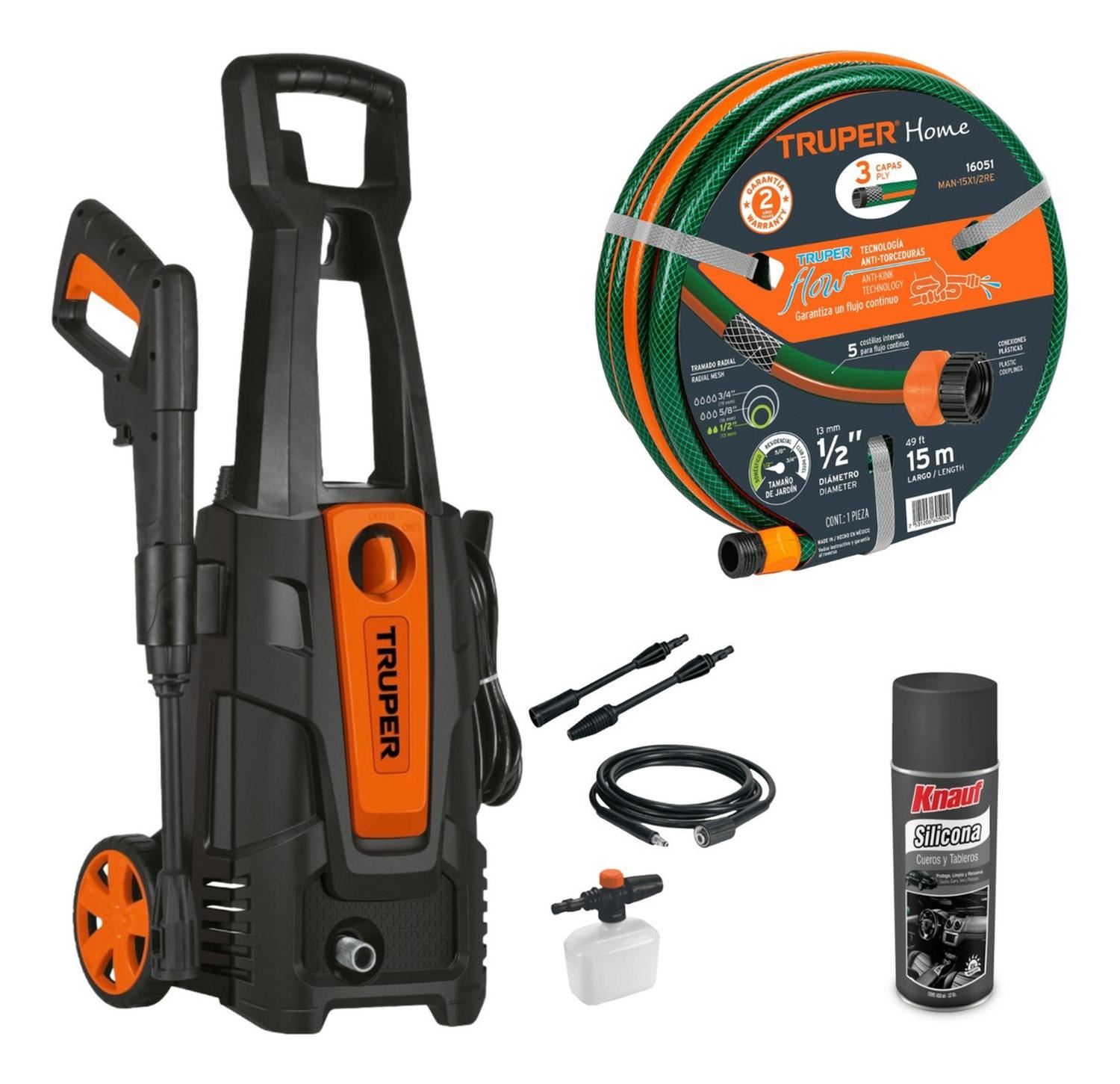 Hidrolavadora Eléctrica 1800PSI + Manguera 1/2" 15 metros Truper