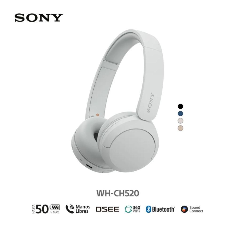 Audífonos Bluetooth On-Ear Sony WH-CH520 Blancos con 50 Horas de Batería y Sonido Premium - sa43747666