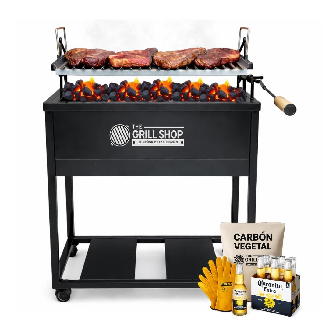 Parrilla a carbon negro movil Guantes Carbon Cerveza