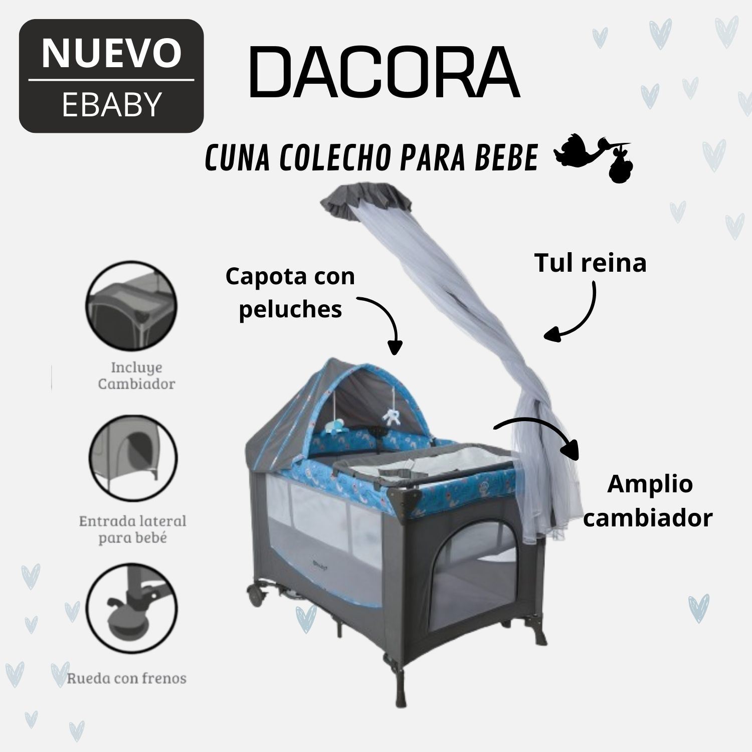 Cuna Corral Dacora Ebaby - Azul Dark