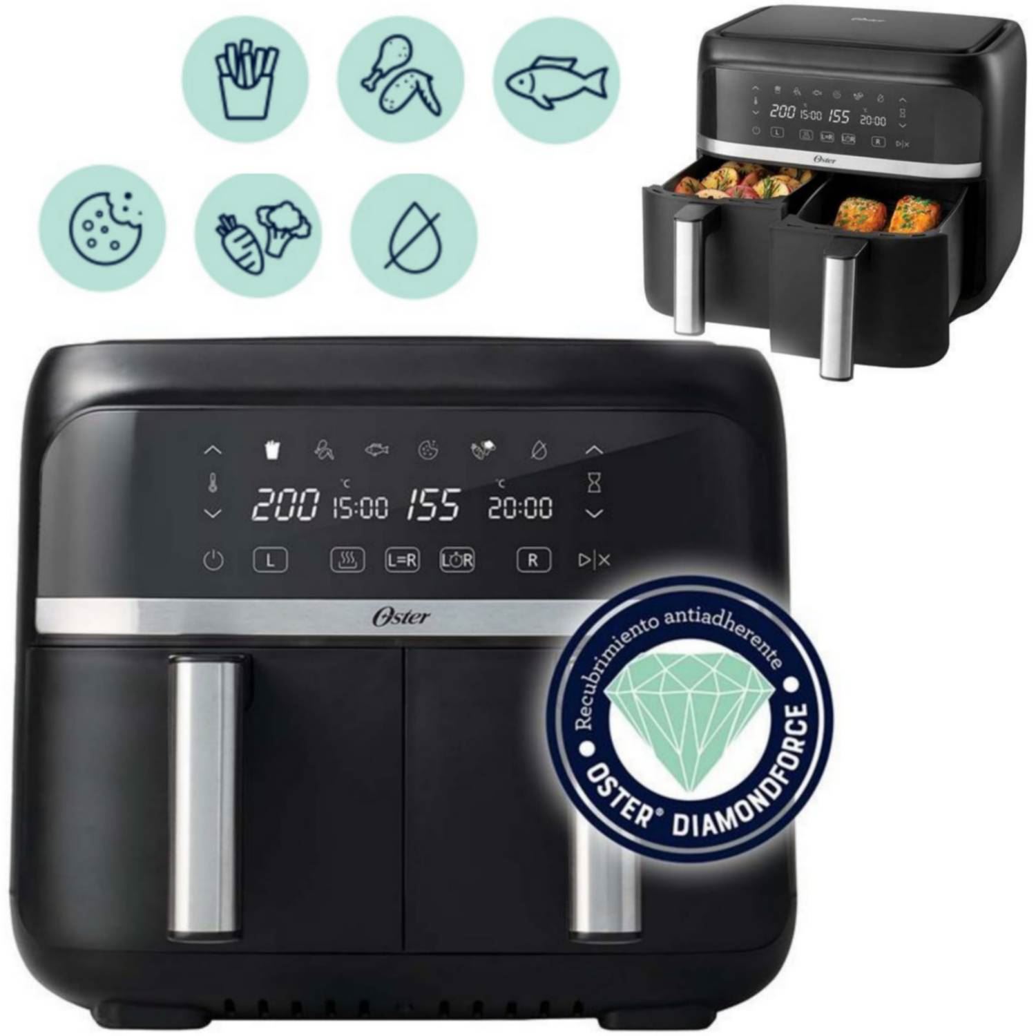 Freidora de Aire Dual Oster 7.6L CKSTAF7MCDDF-053 – Negro