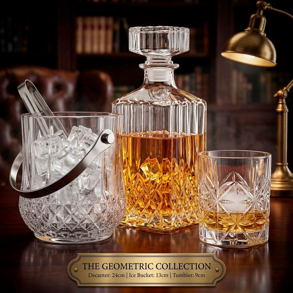 Jgo 8pc Hielera + Vasos cortos 320ml + Licorera, Whiskera, Cadamada, Escoces. 970ml 23*9.4