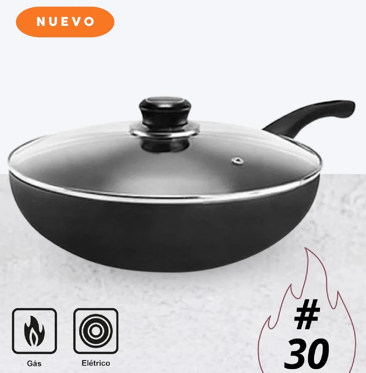 Sartén Wok Record con Tapa de Vidrio – 30 cm
