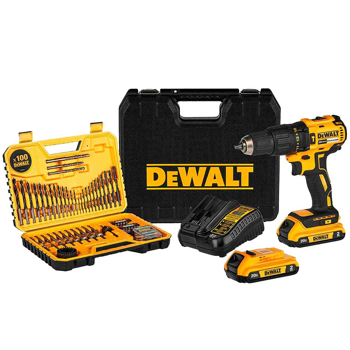Taladro Percutor 1/2" 20V Brushless 2 Bat + Set Combinado x 100 Pz Dewalt DCD7781S2A-B2