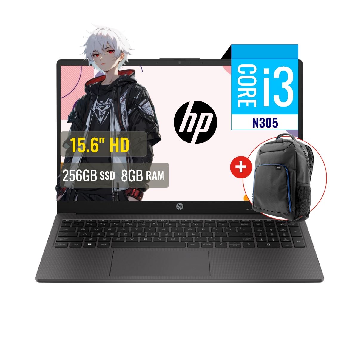Combo Laptop HP 250 G10 Intel Core i3 N305 8GB RAM 256GB SSD M2 15.6" HD FreeDOS + Mochila Xtech