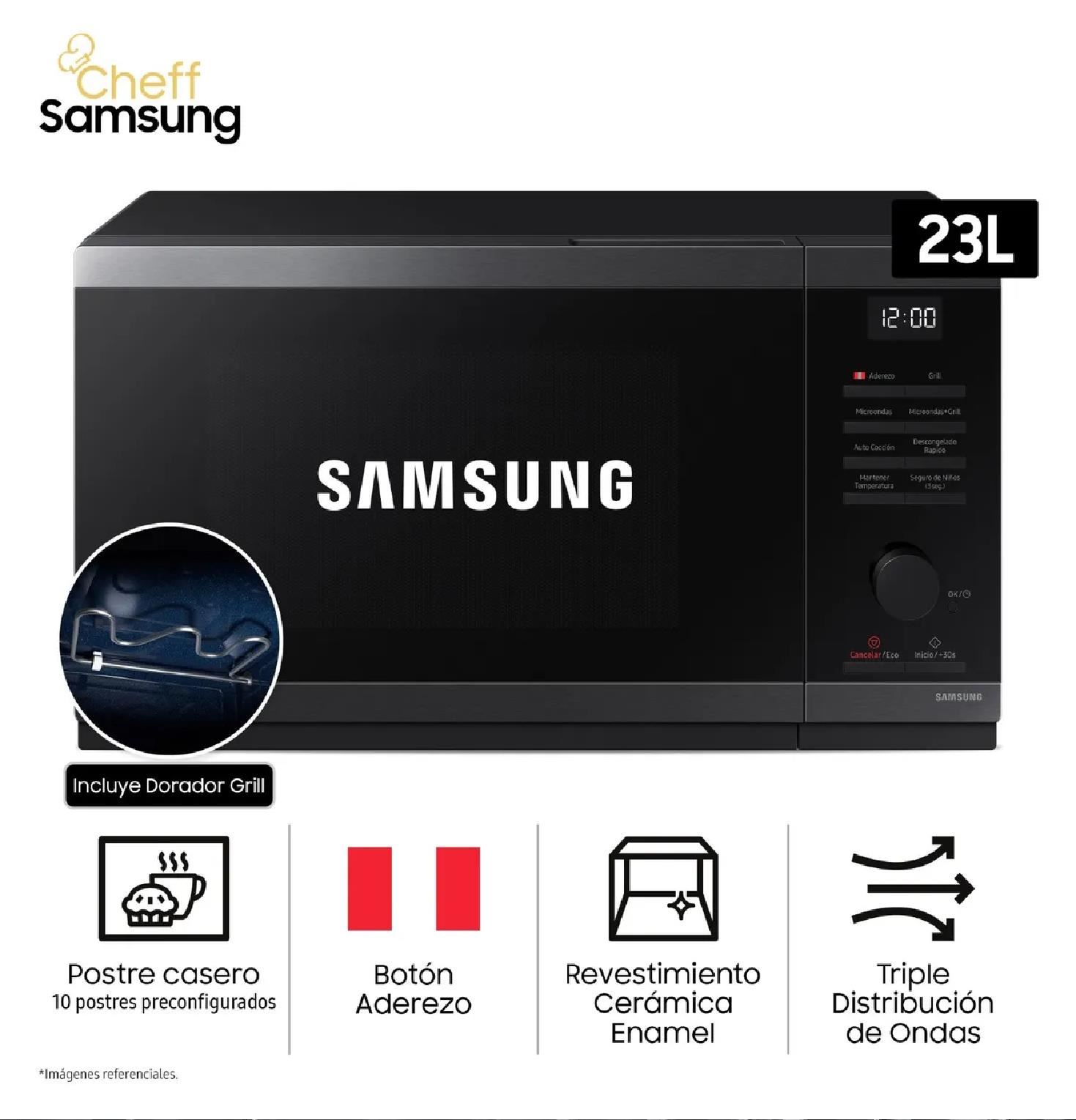 Microondas Samsung 23L con Dorador MG23DG4524AGPE Acero Inoxidable – Negro