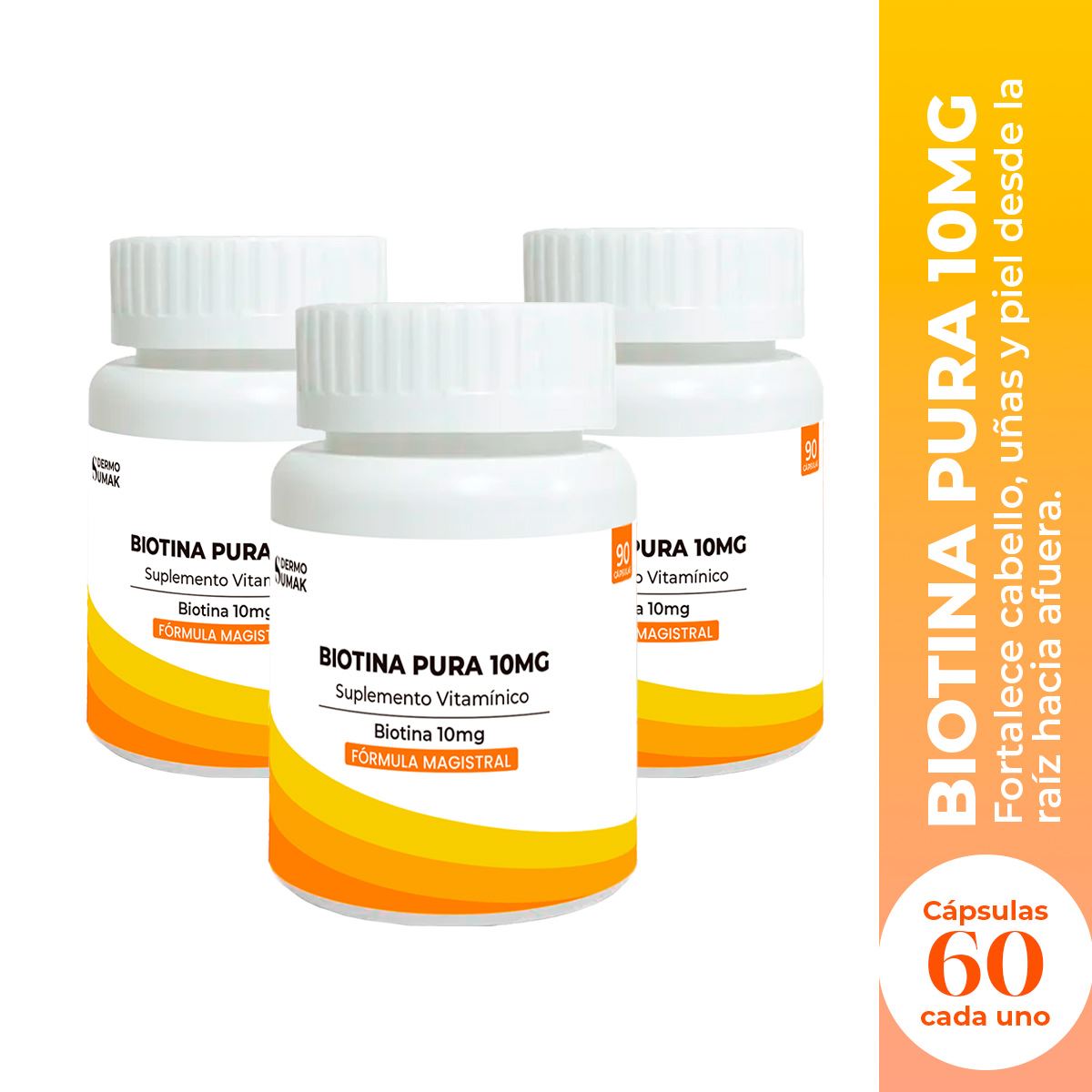 Biotina Pura 10Mg Capsulas 90 Capsulas Dermo Sumak 3 Und
