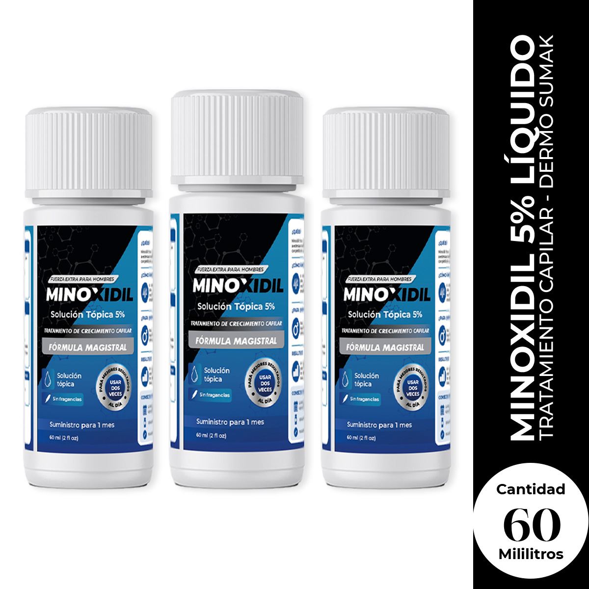 Minoxidil Liquido 60ml 3 Unidades