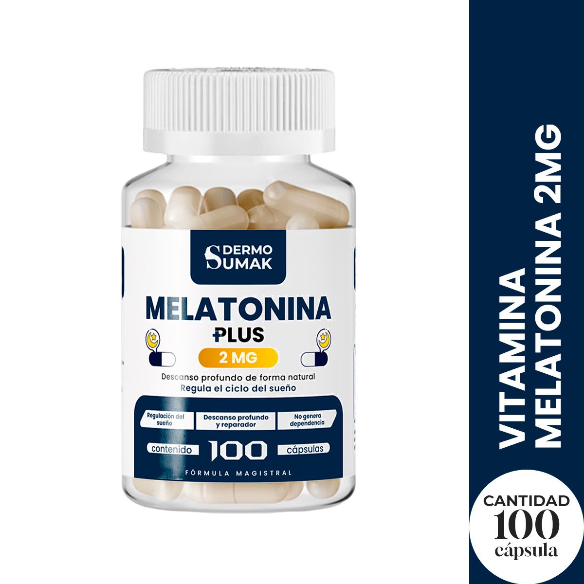 Melatonina Plus 2Mg - 100 Cap - Dermo Sumak + Regalo Pastillero