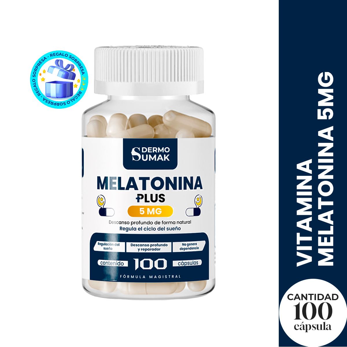 Melatonina Plus 5Mg - 100 Cap - Dermo Sumak + Regalo Pastillero