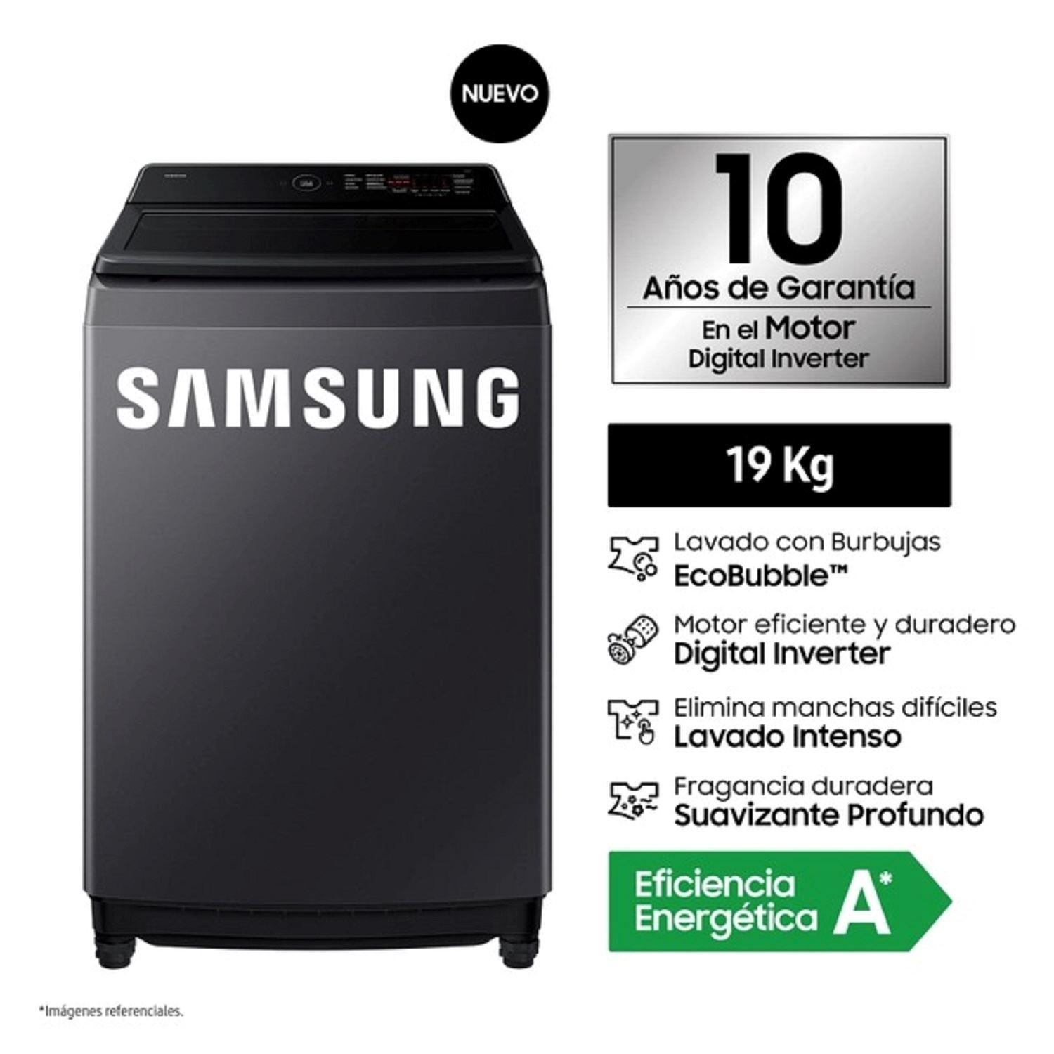 Lavadora Samsung 19KG EcoBubble WA40F19E7CPE - Gris Grafito