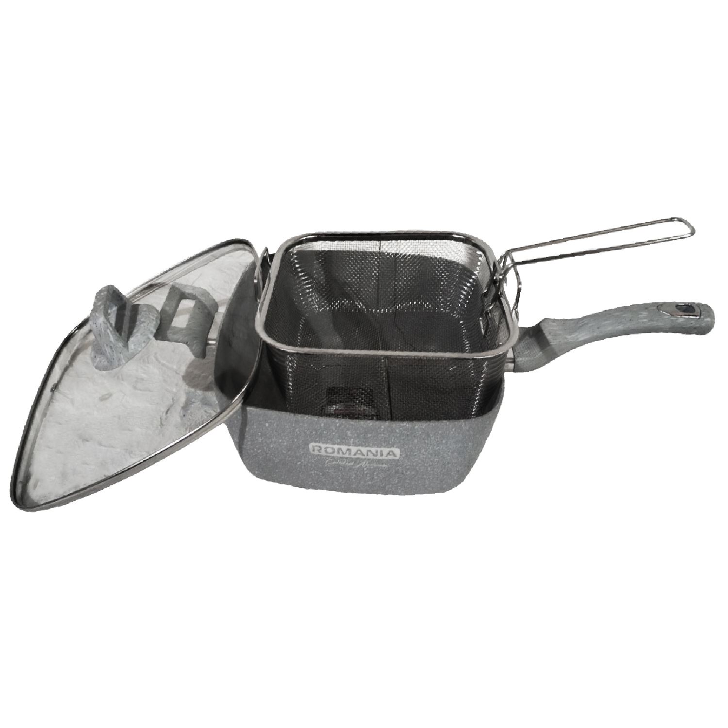 Sartén Cuadrado Antiadherente 28cm con Tapa de Vidrio Templado Gris