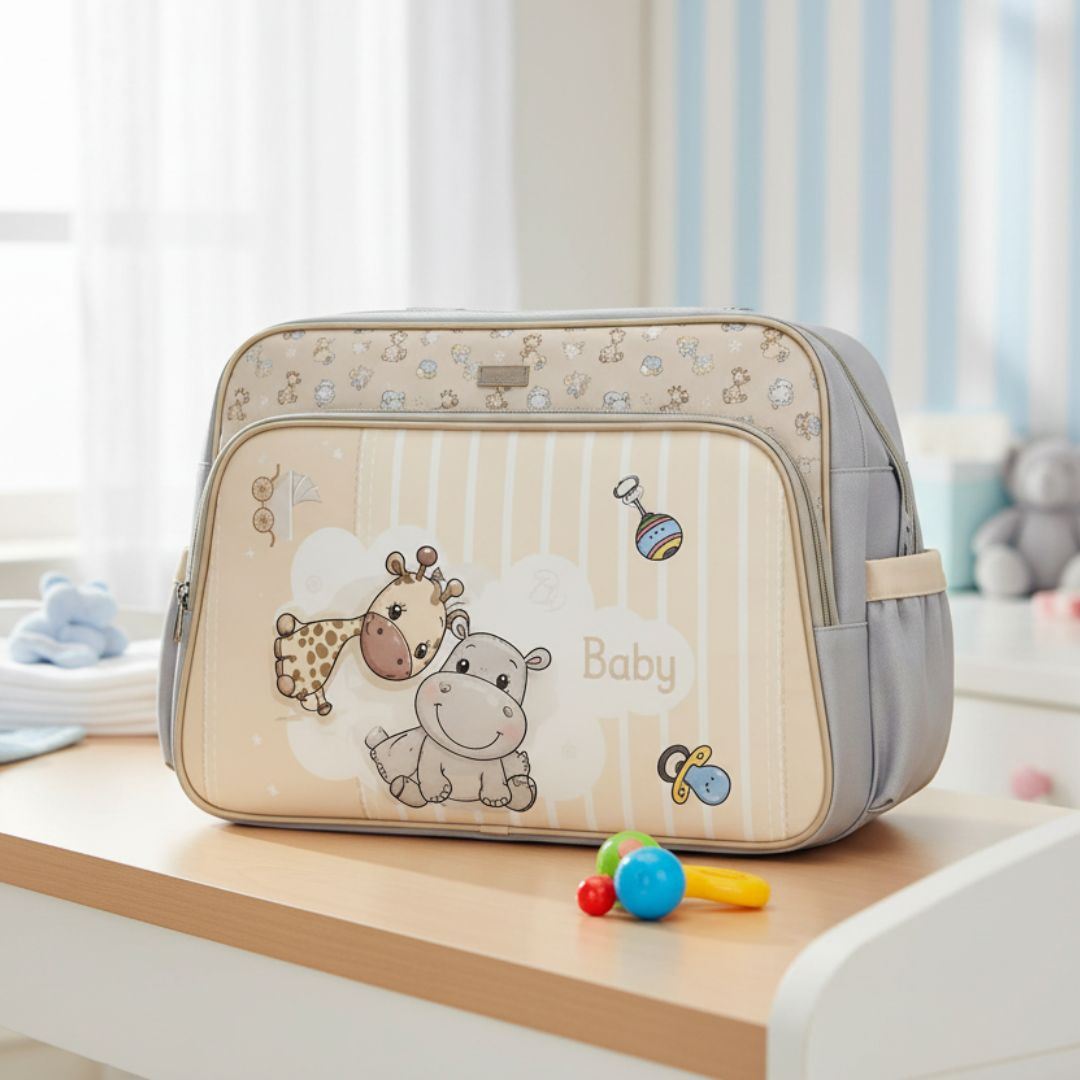 Bolso cartera pañalera para bebe con diseño - Beige