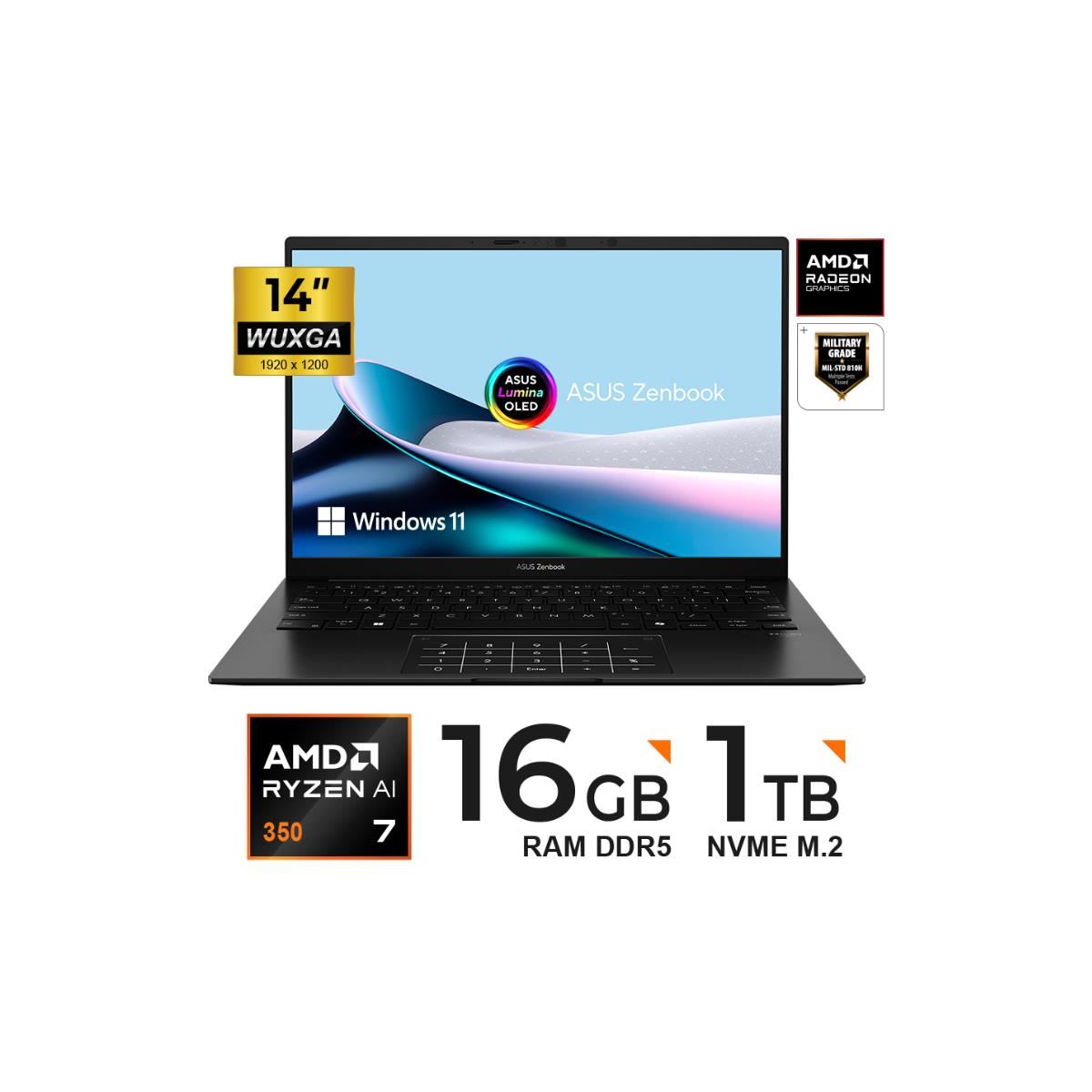 LAPTOP ASUS ZENBOOK 14" WUXGA OLED RYZEN AI 7 350 16GB 1TB W11