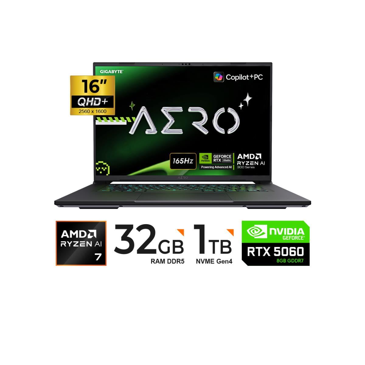 Laptop Gigabyte AERO X16 16" WQXGA Ryzen AI 7 32GB 1TB RTX 5060 FreeDOS