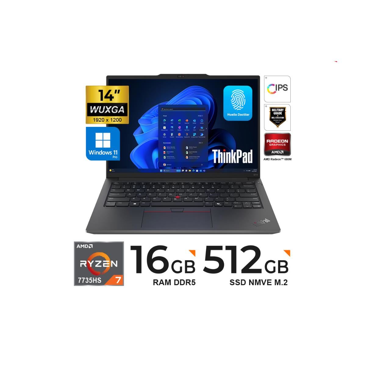 LAPTOP LENOVO THINKPAD E14 GEN 6 14" FHD RYZEN 7 7735HS 16GB 512GB SSD RADEON 680M WIN 11 PRO