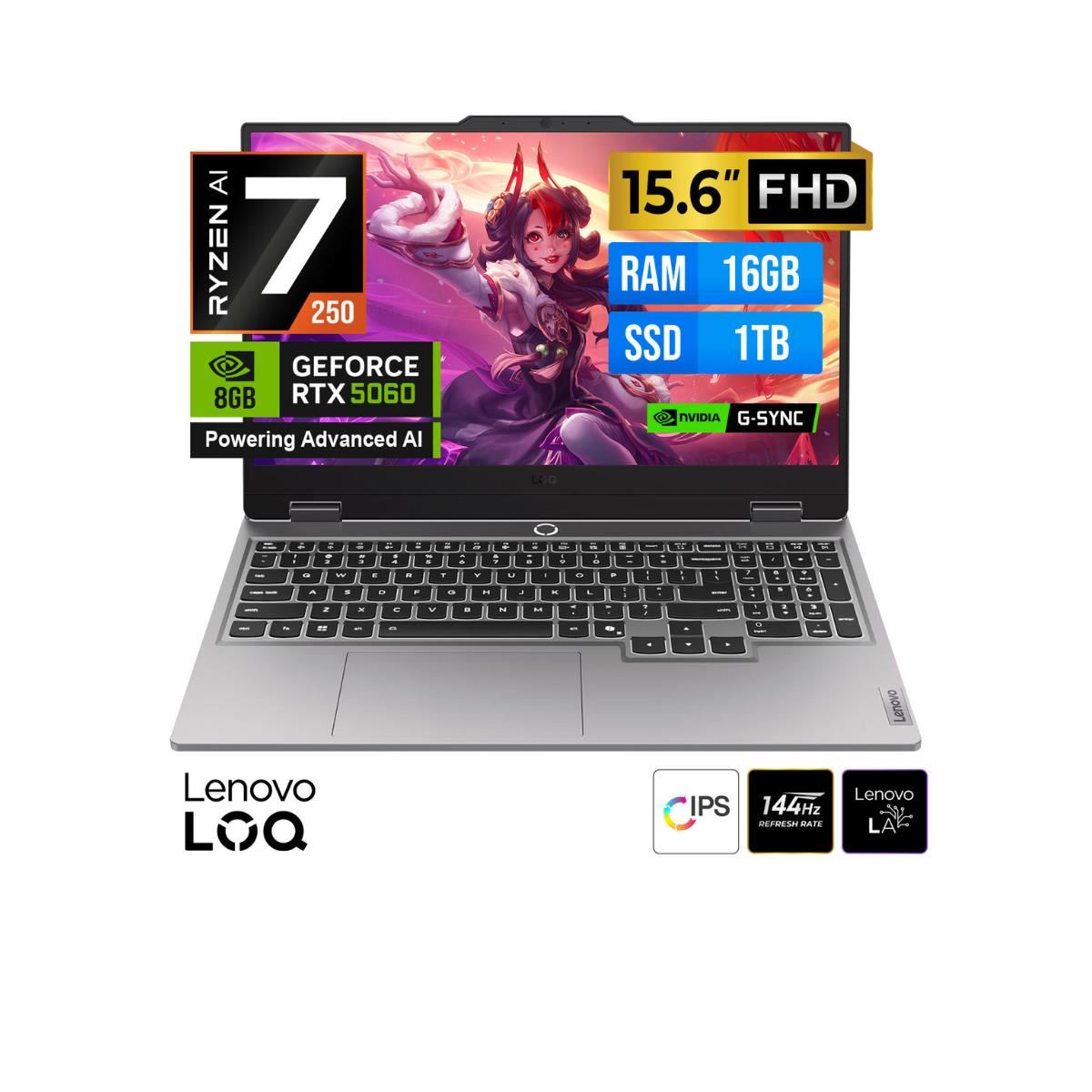 LAPTOP LENOVO LOQ 15ARP10 AMD RYZEN IA 7 250 15.6 IPS FHD 16GB DDR5 SSD 1TB RTX 5060 8GB FreeDOS.