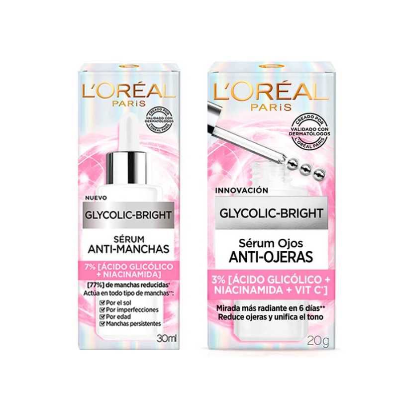 Pack LOreal Paris Glycolic Bright Serum Rostro + Serum Ojos
