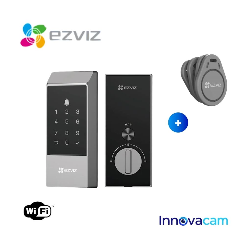 Cerradura Inteligente EZVIZ DL04 WiFi con Teclado + Pack 4 Tags Proximidad