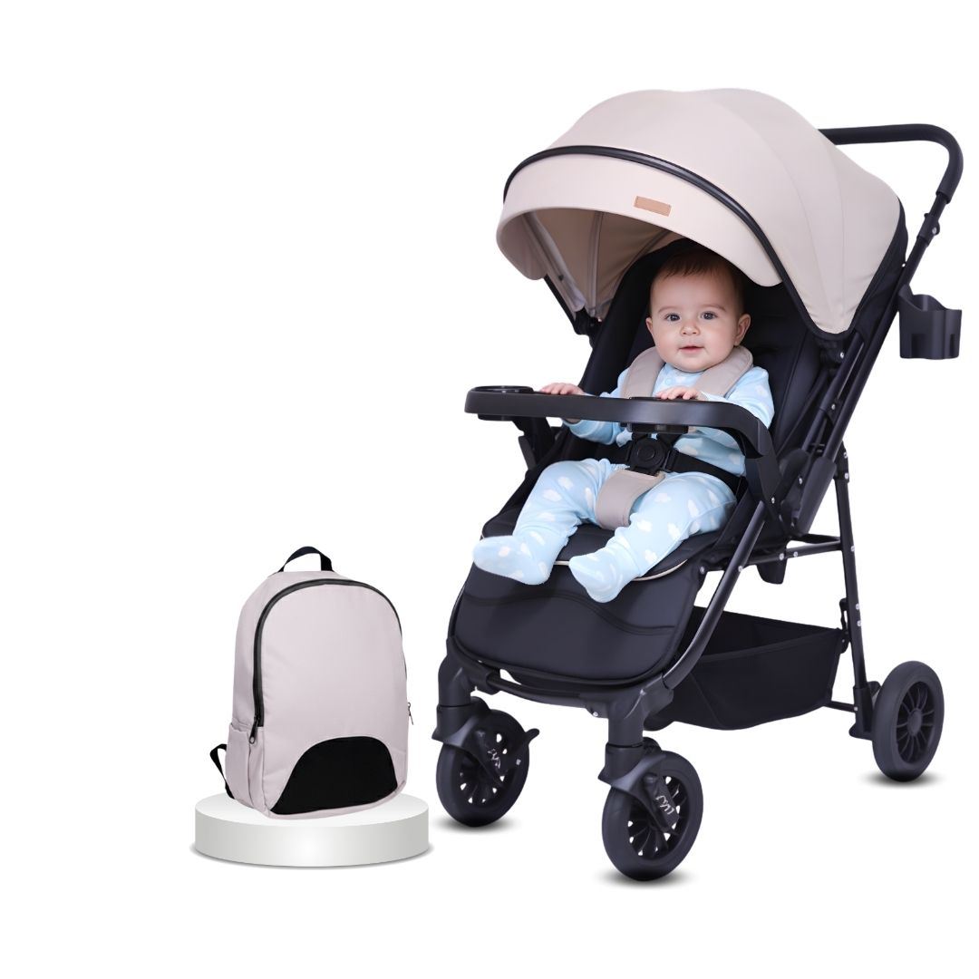 Coche Cuna De Lujo DELTA II  con Mochila Pañalera Beige