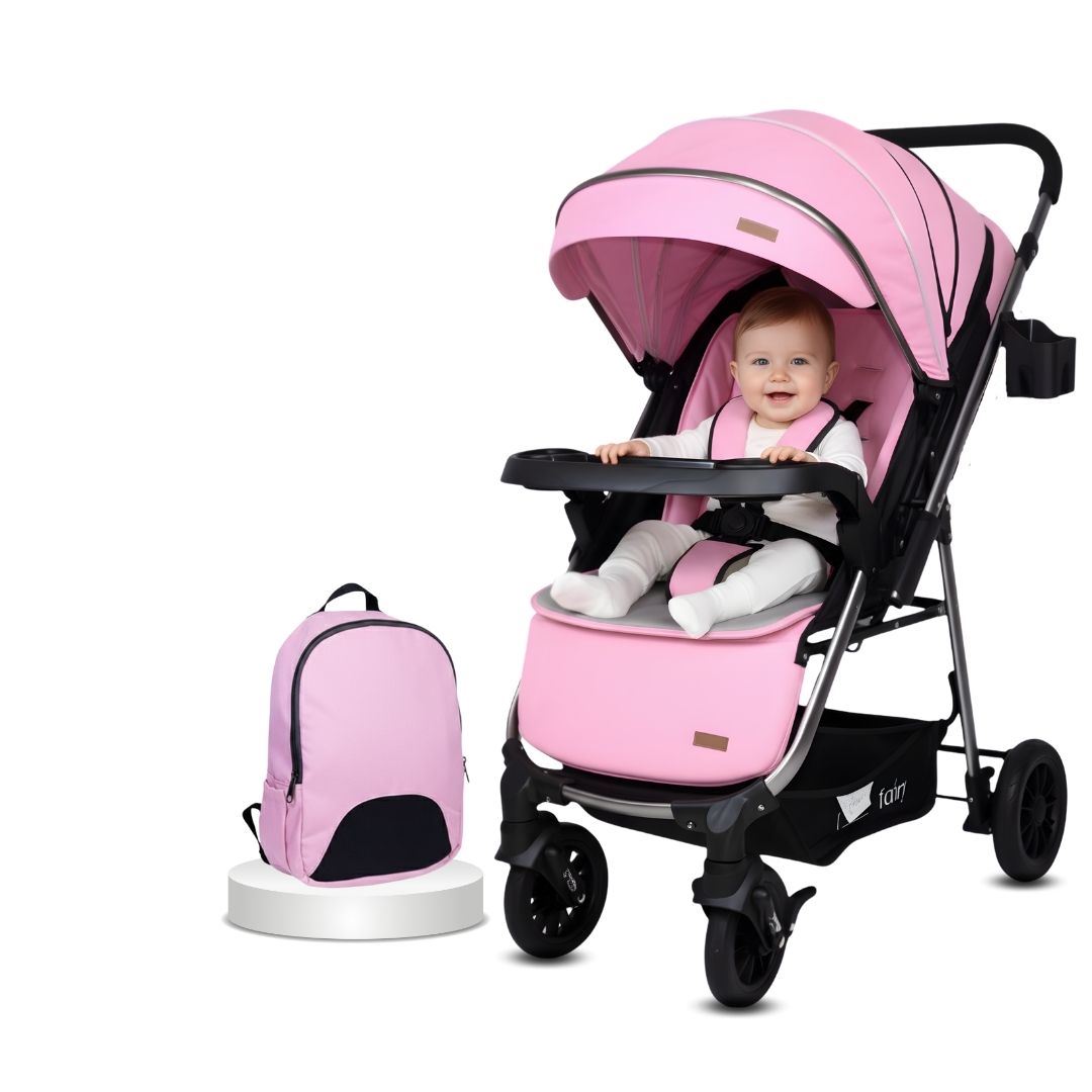 Coche Cuna De Lujo DELTA II  con Mochila Pañalera Pink