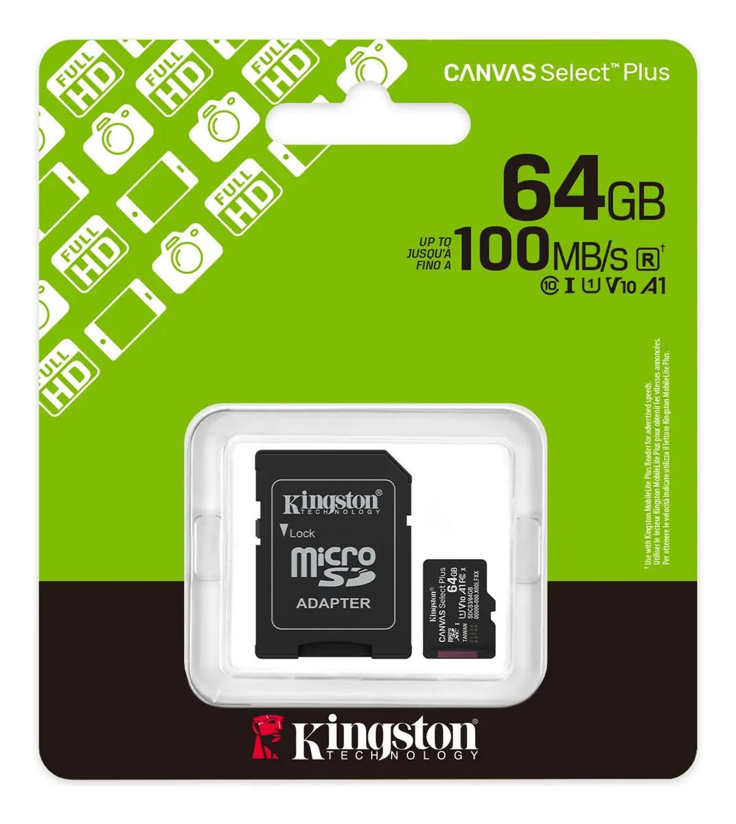 Memoria MicroSD Kingston Canvas Select Plus 64GB 100MB/s UHS-I A1 + Adaptador
